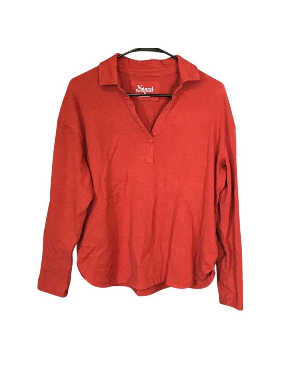 Natural Reflections Burnt orange polo shirt women M casual fall harvest soft